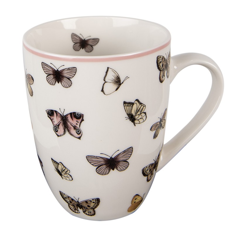 BPDMU Mug 350 ml White Pink Porcelain Butterflies Tea Mug