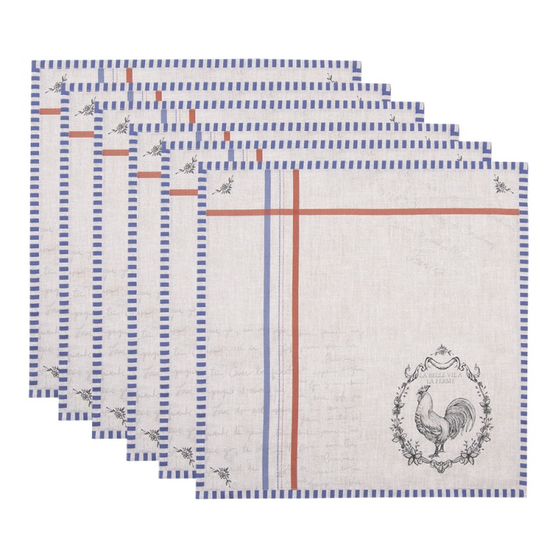 DFR43 Napkins Cotton Set of 6 40x40 cm Beige Cotton Rooster Square Napkin Fabric