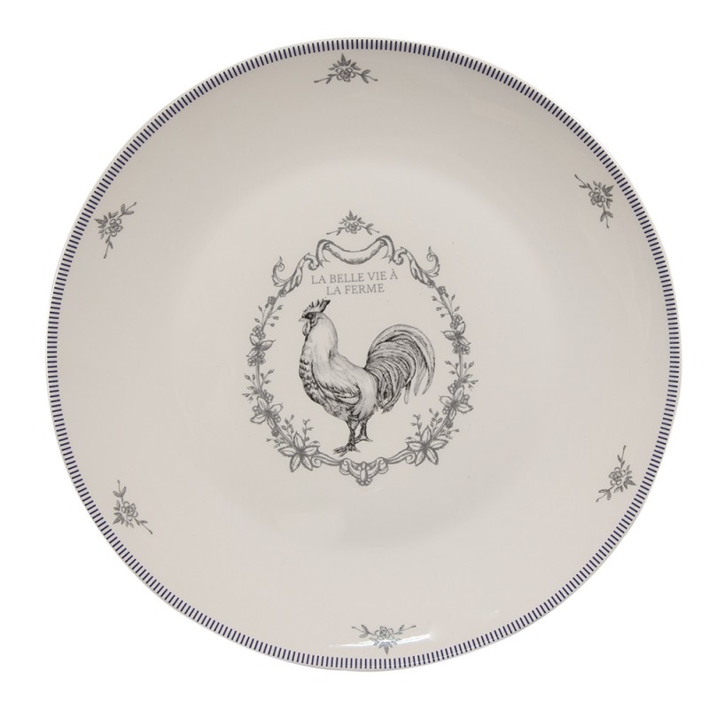 DFRFP Dinner Plate Ø 26 cm White Grey Porcelain Rooster Dining Plate