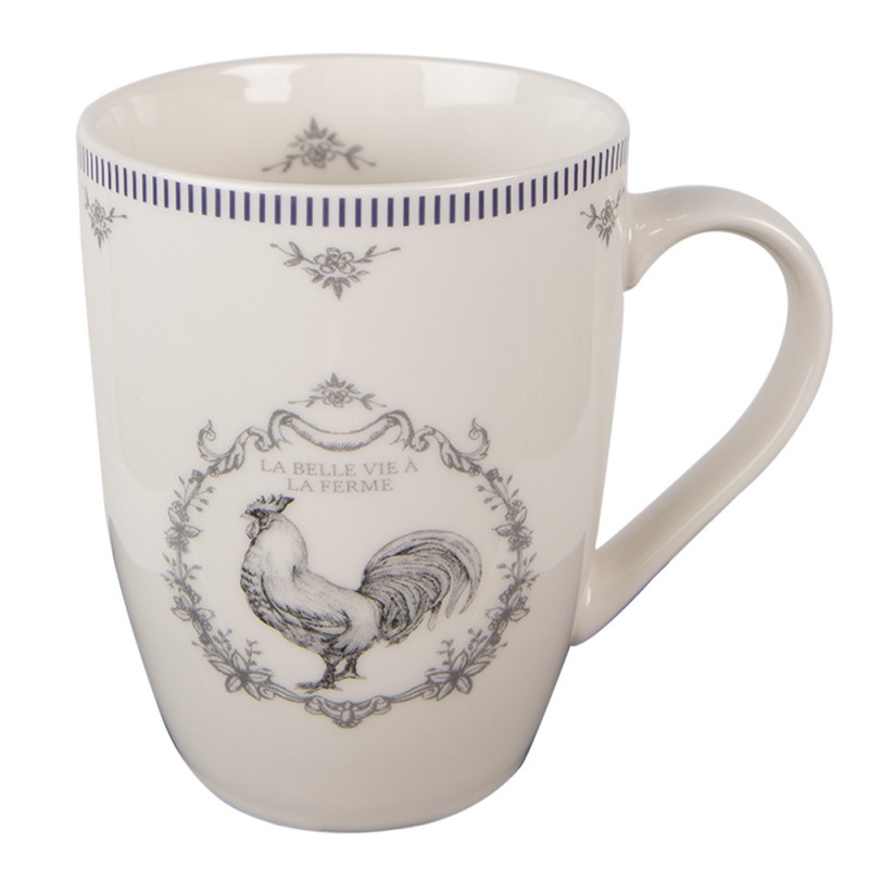 DFRMU Mug 350 ml Blanc Gris Porcelaine Coq Tasse à thé