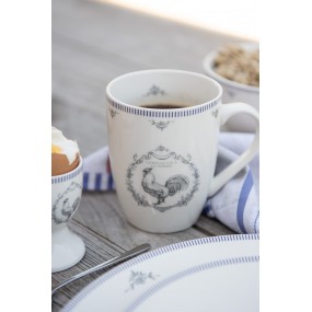 2DFRMU Mug 350 ml Blanc Gris Porcelaine Coq Tasse à thé