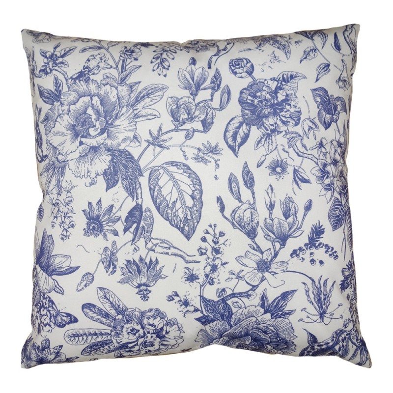 KT021.343 Housse de coussin 45x45 cm Blanc Bleu Polyester Fleurs Housse de coussin décorative