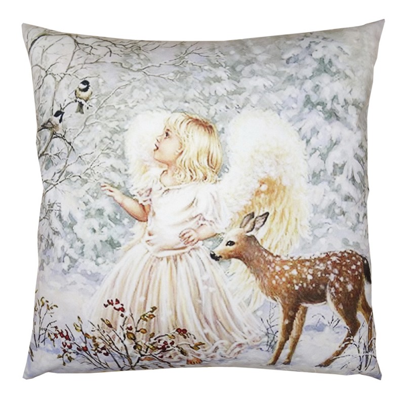 KT021.323 Cushion Cover 45x45 cm White Grey Polyester Angel Pillow Cover