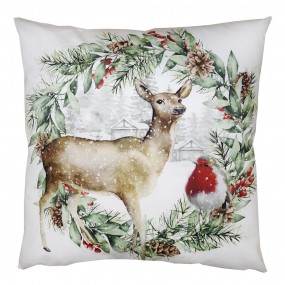 2KT021.325 Cushion Cover 45x45 cm Green White Polyester Deer Pillow Cover