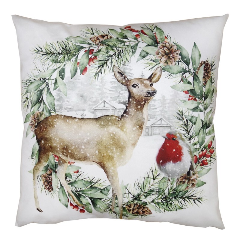 KT021.325 Cushion Cover 45x45 cm Green White Polyester Deer Pillow Cover