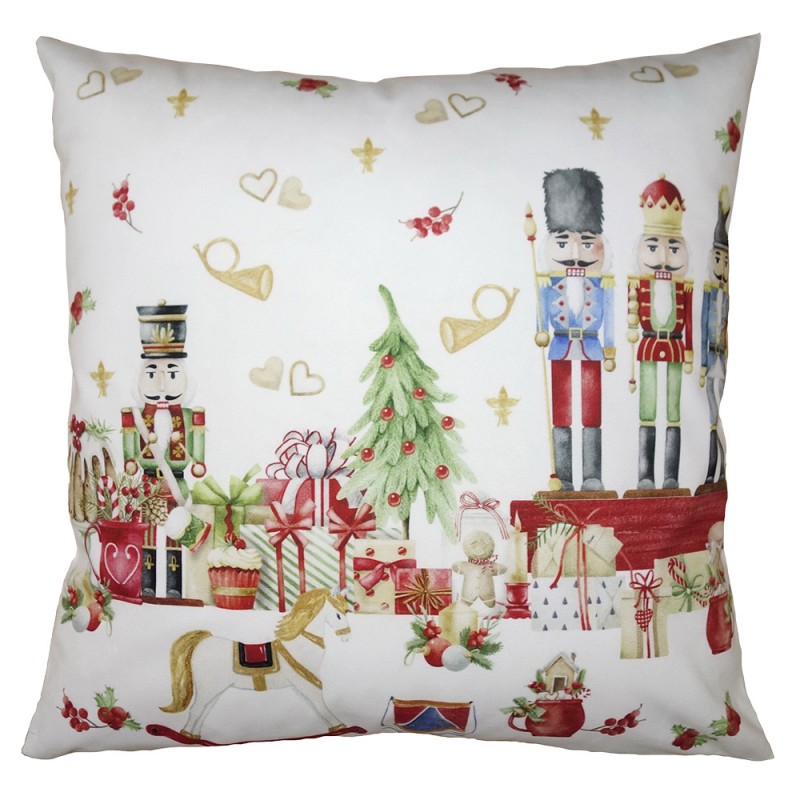 KT021.327 Cushion Cover 45x45 cm Red White Polyester Nutcrackers Pillow Cover