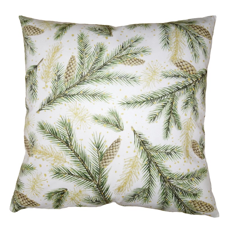 KT021.329 Cushion Cover 45x45 cm Green White Polyester Pinecones Pillow Cover