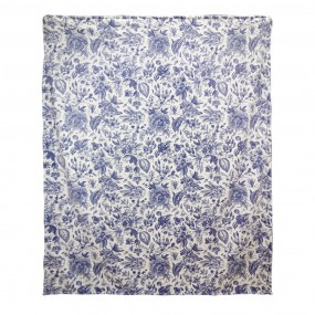 2KT060.147 Throw Blanket 130x170 cm White Blue Polyester Flowers Rectangle Blanket