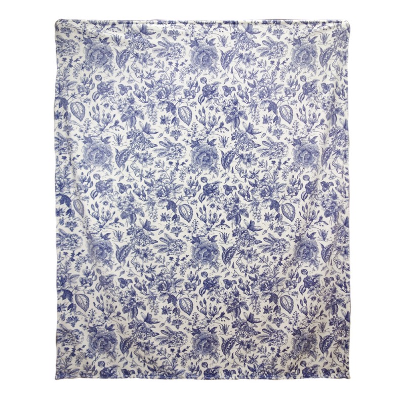 KT060.147 Throw Blanket 130x170 cm White Blue Polyester Flowers Rectangle Blanket