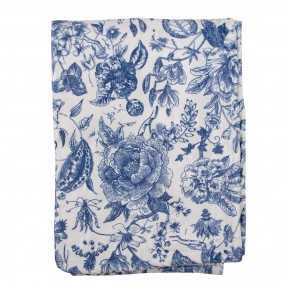 2KT060.147 Throw Blanket 130x170 cm White Blue Polyester Flowers Rectangle Blanket