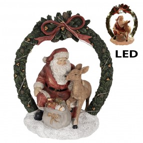 26PR4959 Weihnachtsdekoration mit LED-Beleuchtung Weihnachtsmann 23 cm Rot Polyresin
