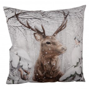 2KT021.326 Cushion Cover 45x45 cm Brown White Polyester Deer Pillow Cover