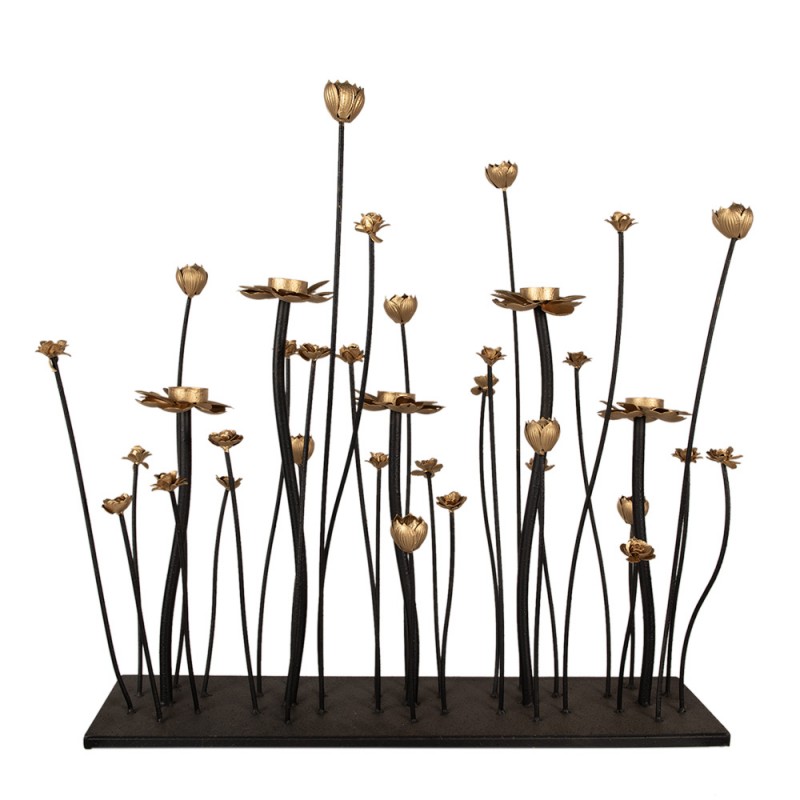 5Y1188 Kerzenständer 69x15x66 cm Schwarz Goldfarbig Eisen Blumen Kerzenständer
