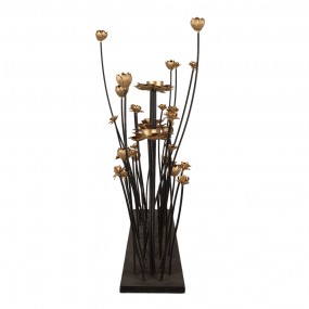 25Y1188 Kerzenständer 69x15x66 cm Schwarz Goldfarbig Eisen Blumen Kerzenständer