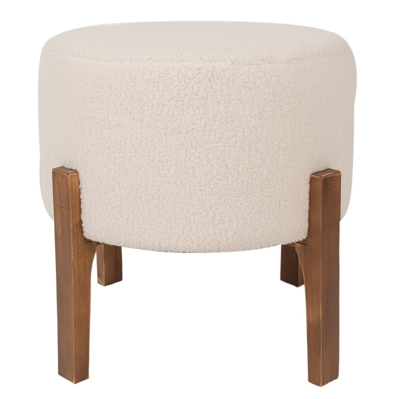 65171 Pouf Ø 45x45 cm Beige Wood Textile Round Footstool