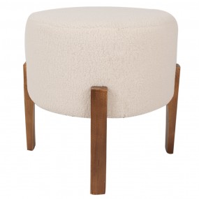 265171 Pouf Ø 45x45 cm Beige Wood Textile Round Footstool