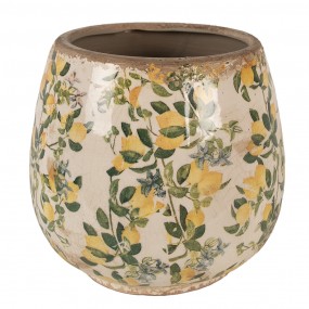 26CE1608L Pot de fleurs Ø 18x17 cm Beige Jaune Céramique Citrons Pot de fleurs d'intérieur