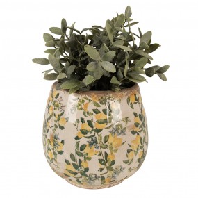 26CE1608L Pot de fleurs Ø 18x17 cm Beige Jaune Céramique Citrons Pot de fleurs d'intérieur