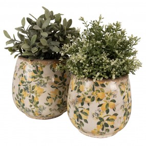 26CE1608L Pot de fleurs Ø 18x17 cm Beige Jaune Céramique Citrons Pot de fleurs d'intérieur