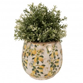 26CE1608M Pot de fleurs Ø 15x15 cm Beige Jaune Céramique Citrons Pot de fleurs d'intérieur