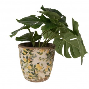 26CE1609M Pot de fleurs Ø 14x13 cm Beige Jaune Céramique Citrons Pot de fleurs d'intérieur