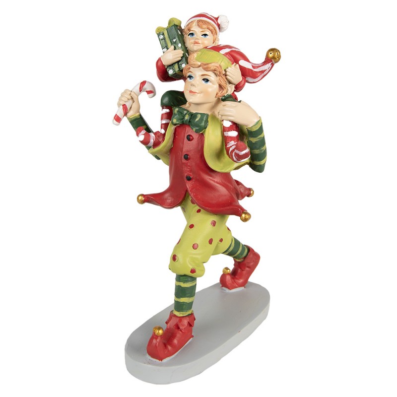 6PR3973 Christmas Decoration Figurine Elf 19 cm Red Green Polyresin Christmas Figurines