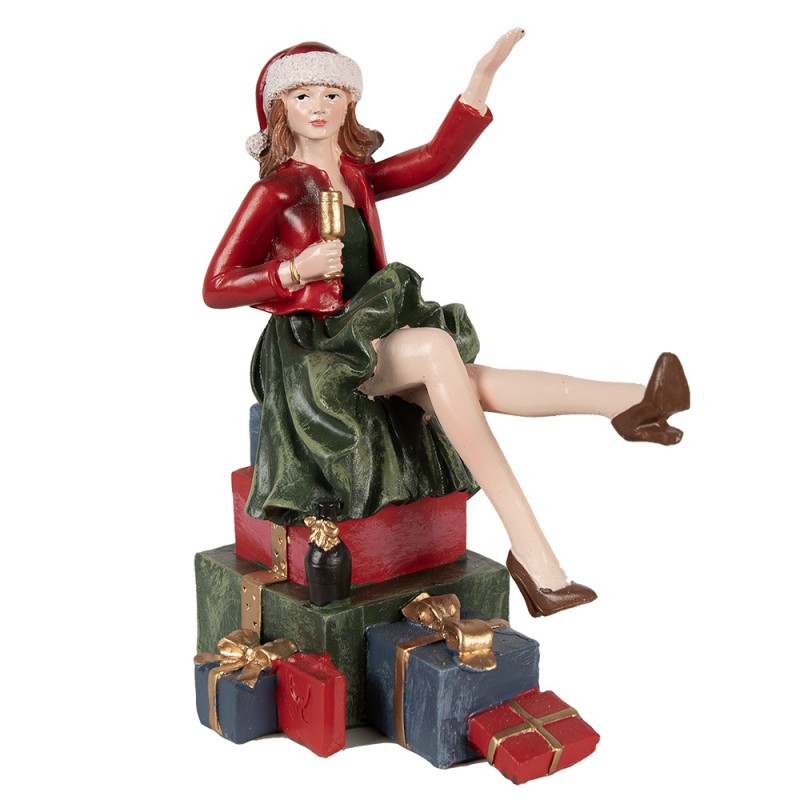 6PR3982 Statuetta decorativa di Natale Donna 18 cm Rosso Poliresina