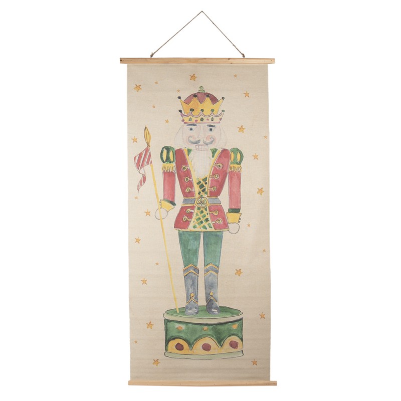 5WK0054 Wall Tapestry 70x150 cm Beige Red Wood Textile Nutcracker Rectangle Wall Hanging