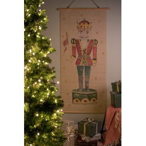25WK0054 Wall Tapestry 70x150 cm Beige Red Wood Textile Nutcracker Rectangle Wall Hanging