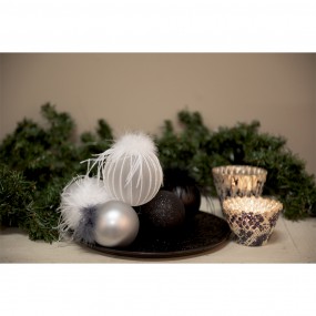 26GL3941 Palla di natale set di 4 Ø 8 cm Color argento Bianco Vetro Decorazioni Albero Natale