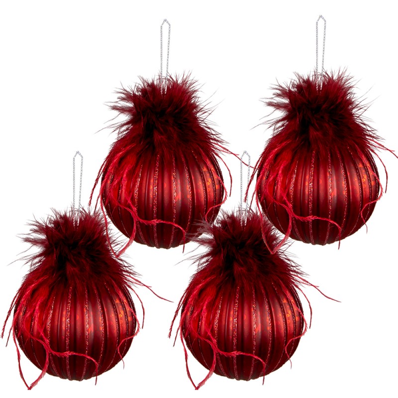 6GL3947 Christmas Bauble Set of 4 Ø 8 cm Red Glass Christmas Tree Decorations