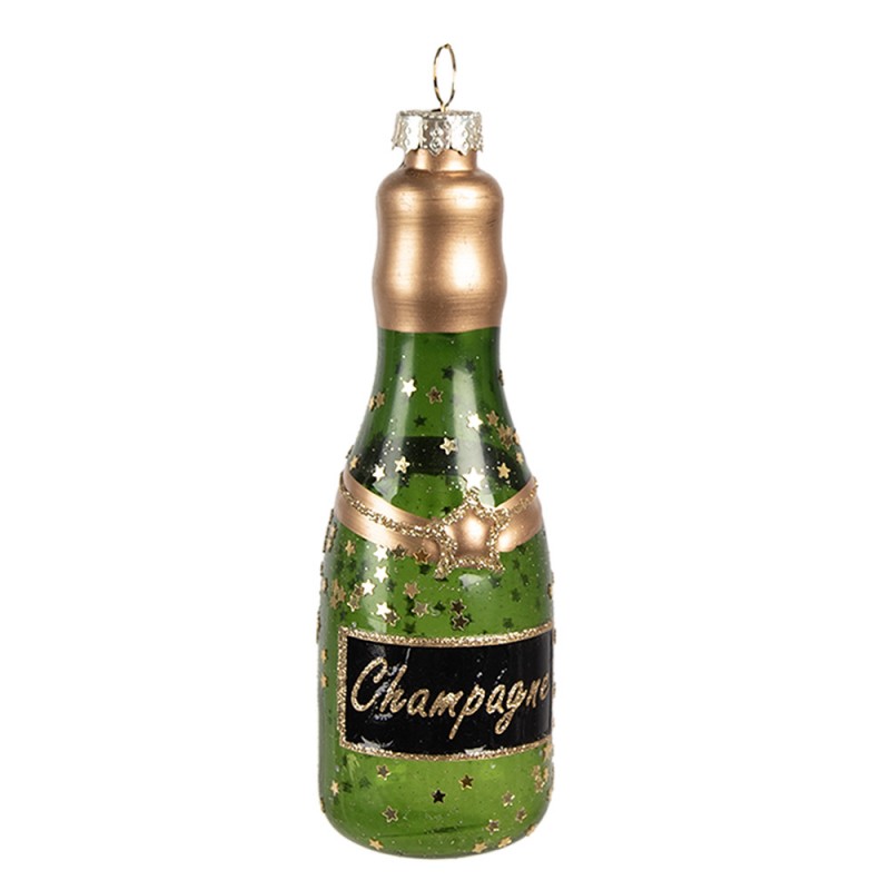 6GL4333 Ornamento Natalizio Bottiglia 12 cm Verde Vetro Decorazioni Albero Natale