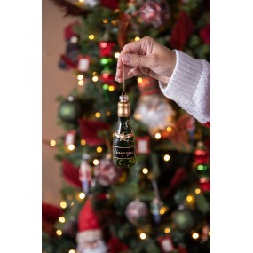 26GL4333 Ornamento Natalizio Bottiglia 12 cm Verde Vetro Decorazioni Albero Natale