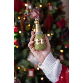 26GL4345 Ornamento Natalizio Bottiglia 14 cm Verde Vetro Decorazioni Albero Natale