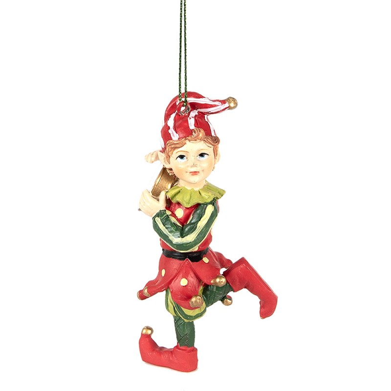 6PR3979 Kersthanger Elf 11 cm Rood Groen Polyresin Kerstboomversiering