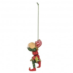 26PR3980 Kersthanger Elf 11 cm Rood Groen Polyresin Kerstboomversiering