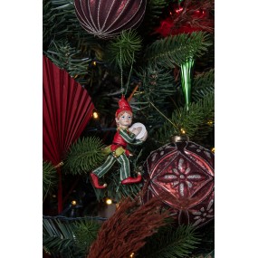 26PR3980 Ornamento Natalizio Elfo 11 cm Rosso Verde  Poliresina Decorazioni Albero Natale