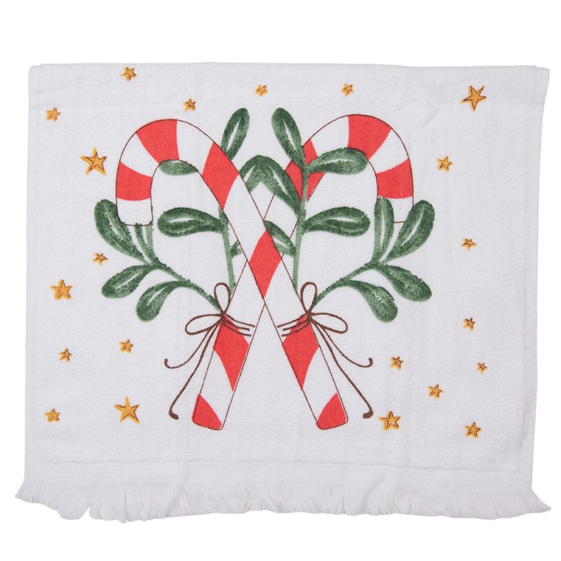 CTHLC2 Guest Towel 40x66 cm White Red Cotton Candy Cane Christmas Rectangle Toilet Towel