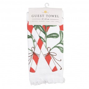 2CTHLC2 Guest Towel 40x66 cm White Red Cotton Candy Cane Christmas Rectangle Toilet Towel