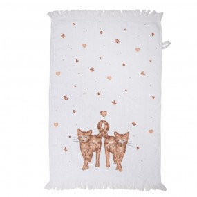 2CTKCS Guest Towel 40x66 cm White Brown Cotton Cats Rectangle Toilet Towel