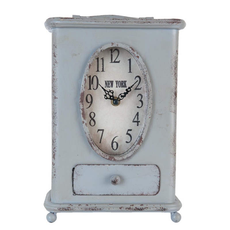 6KL0397 Table Clock 20x13x30 cm Grey Iron Cabinet Oval Indoor Table Clock