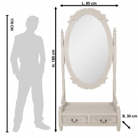 252S295 Standing Mirror 85x30x180 cm Grey Wood product Oval