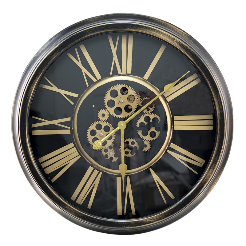 5KL0206 Wall Clock Ø 64 cm Black Gold colored Iron Glass Round Hanging Clock