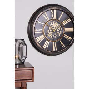 25KL0206 Wall Clock Ø 64 cm Black Gold colored Iron Glass Round Hanging Clock