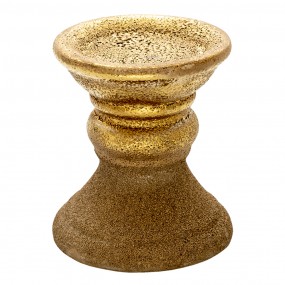 26CE1301 Kerzenständer 15 cm Goldfarbig Keramik Rund Kerzenständer