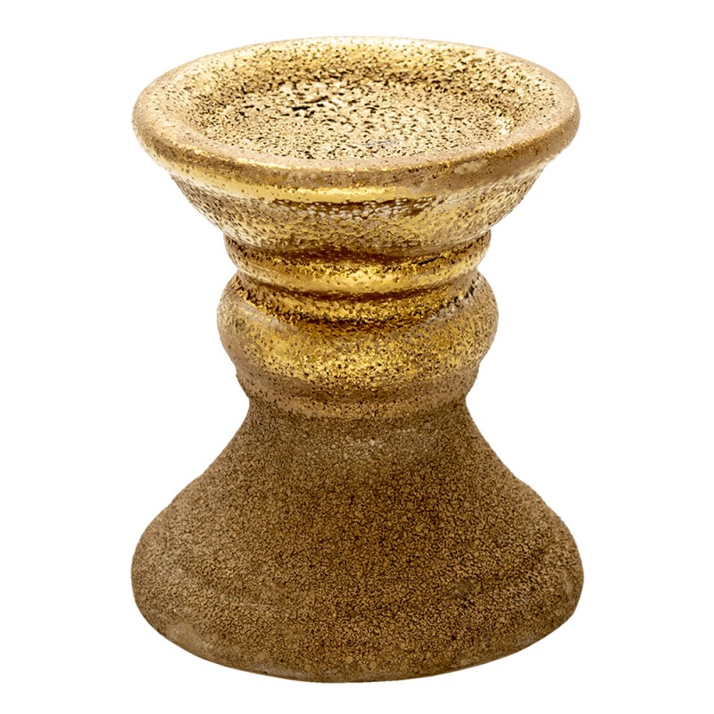 6CE1301 Kerzenständer 15 cm Goldfarbig Keramik Rund Kerzenständer