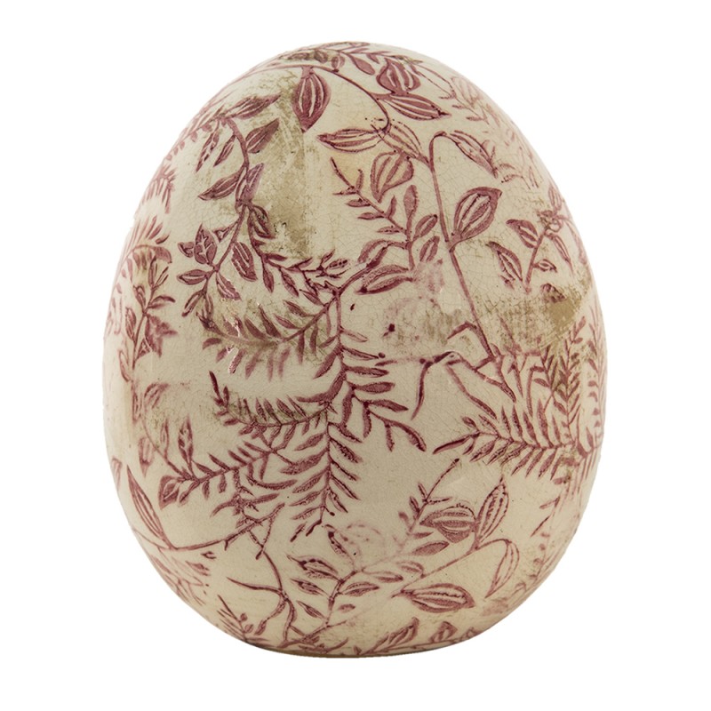 6CE1402L Figurine Egg Ø 14x16 cm Pink Beige Ceramic Leaves Home Accessories