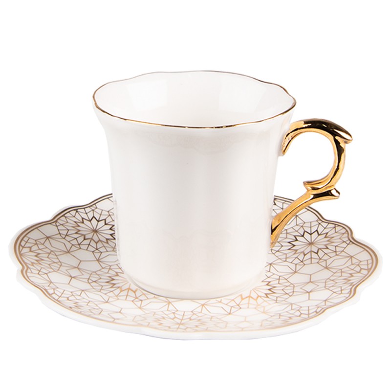 6CEKS0003 Cup and Saucer 95 ml White Gold colored Porcelain Tableware