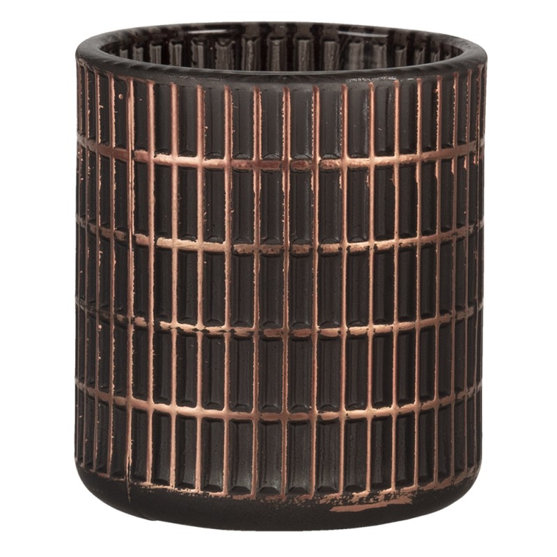 6GL3234 Tealight Holder Ø 8x9 cm Copper colored Black Glass Round Tea-light Holder