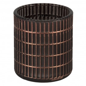 26GL3234 Tealight Holder Ø 8x9 cm Copper colored Black Glass Round Tea-light Holder